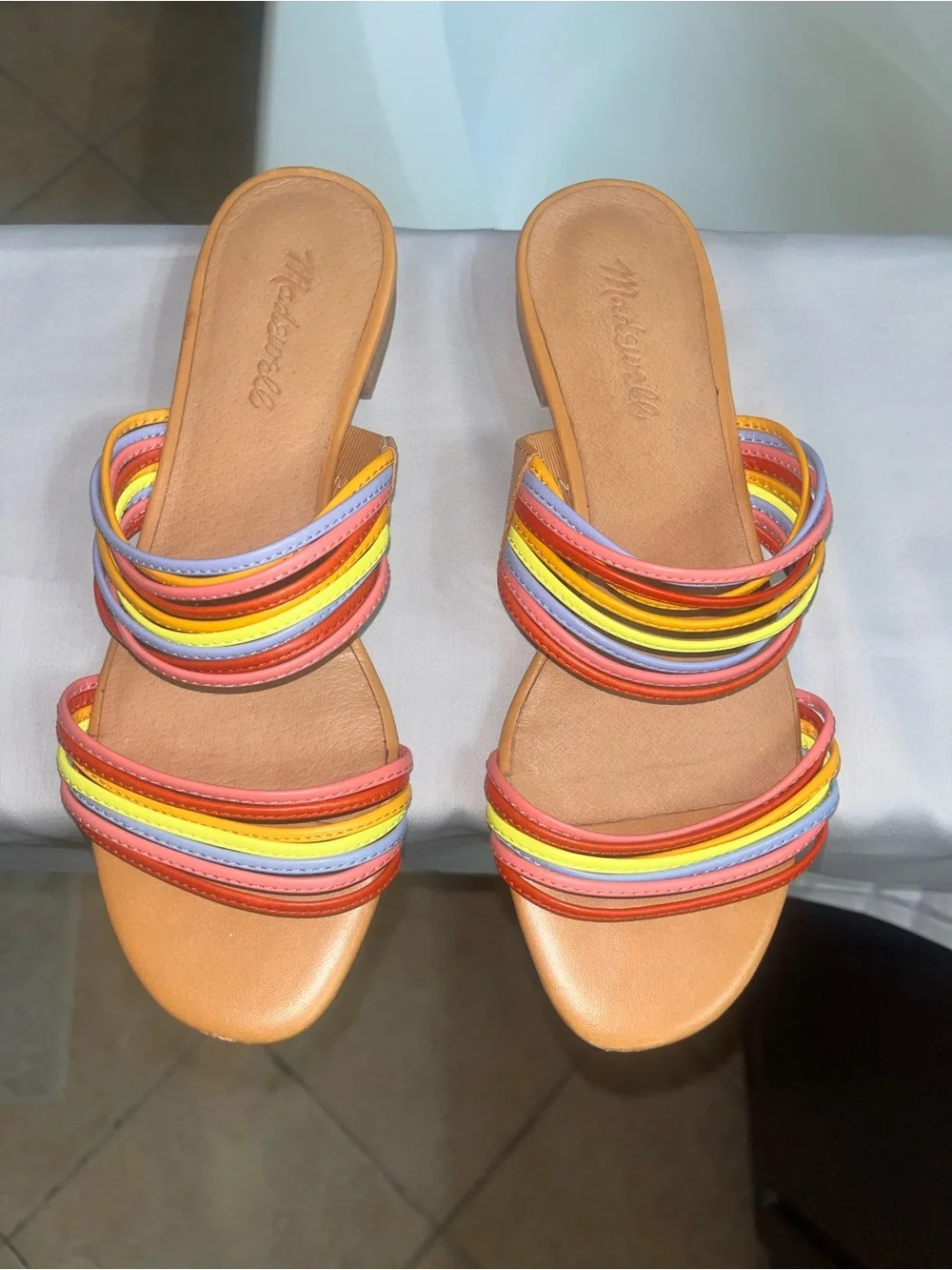 Madewell Multicolor Braided-Strap Slide Sandals - Tan Footbed